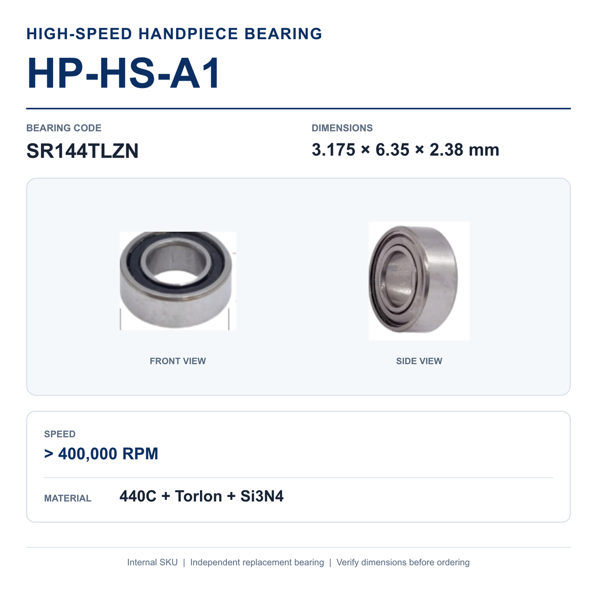 HP-HS-A1 SR144TLZN high-speed dental handpiece bearing, 3.175 × 6.35 × 2.38 mm
