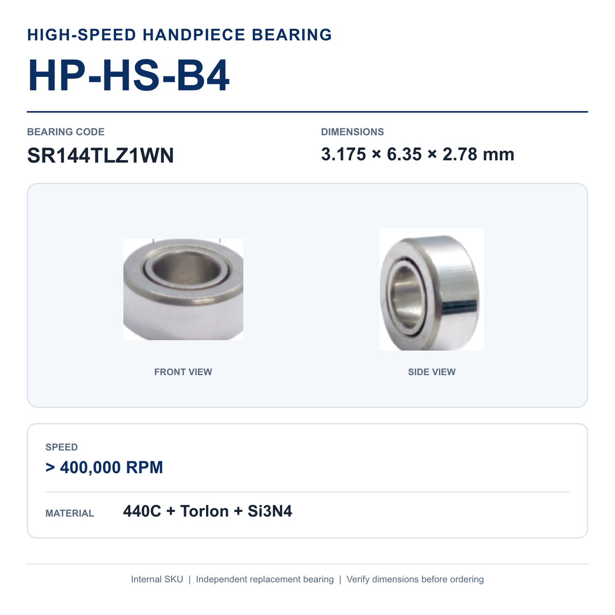 HP-HS-B4 SR144TLZ1WN high-speed dental handpiece bearing, 3.175 × 6.35 × 2.78 mm