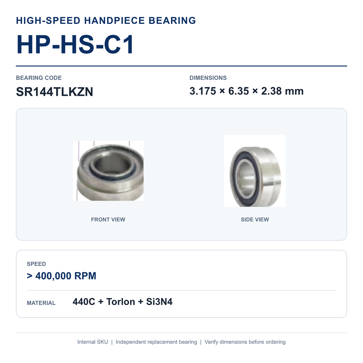 HP-HS-C1 SR144TLKZN high-speed dental handpiece bearing, 3.175 × 6.35 × 2.38 mm