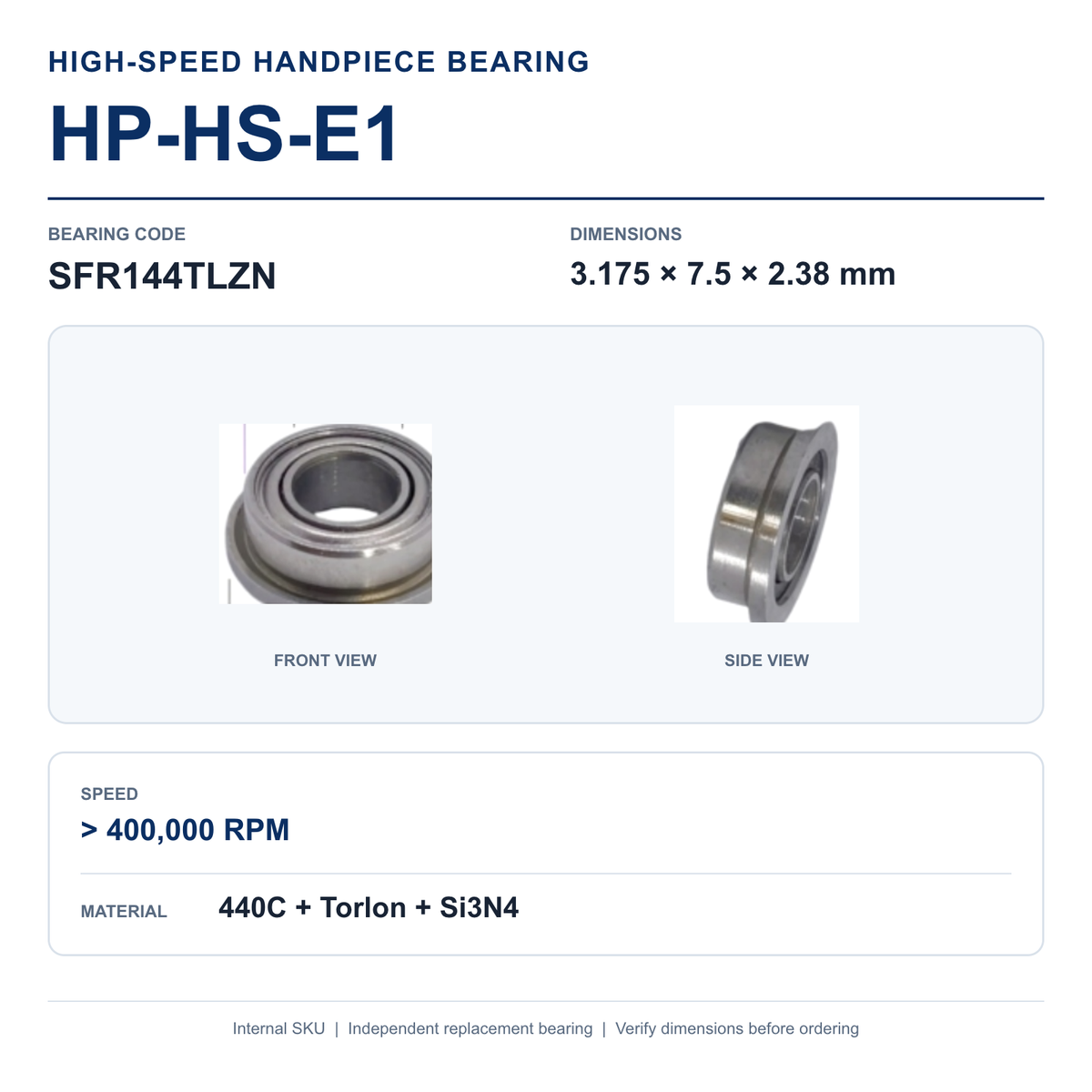 HP-HS-E1 SFR144TLZN high-speed dental handpiece bearing, 3.175 × 7.5 × 2.38 mm