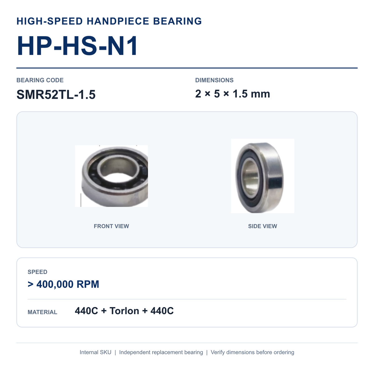 HP-HS-N1 SMR52TL-1.5 high-speed dental handpiece bearing, 2 × 5 × 1.5 mm
