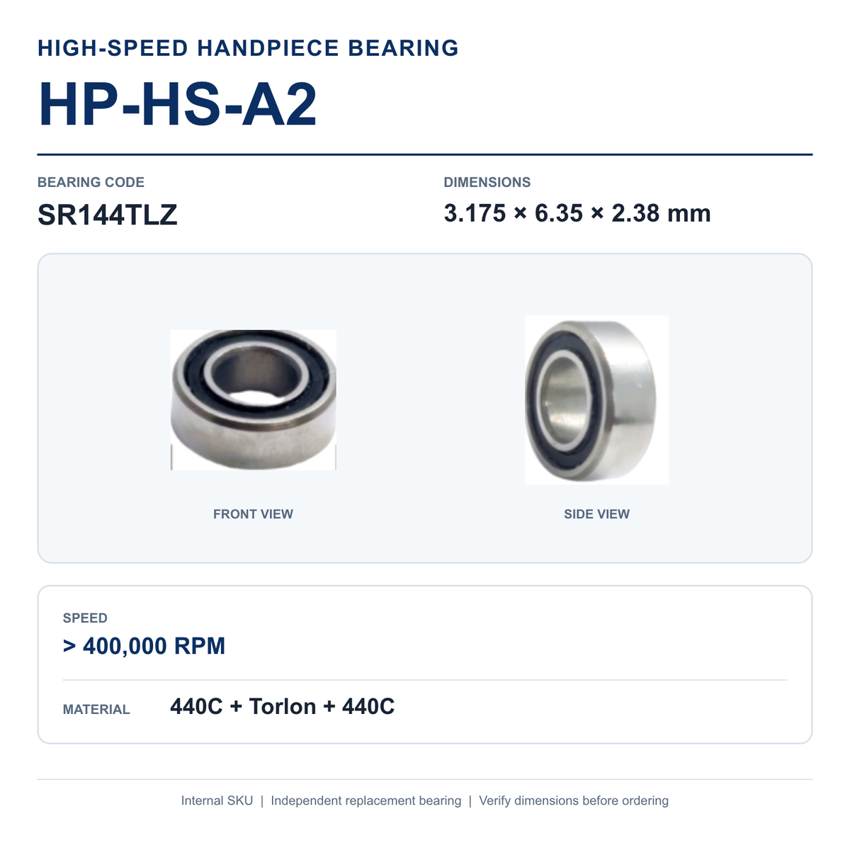 HP-HS-A2 SR144TLZ high-speed dental handpiece bearing, 3.175 × 6.35 × 2.38 mm