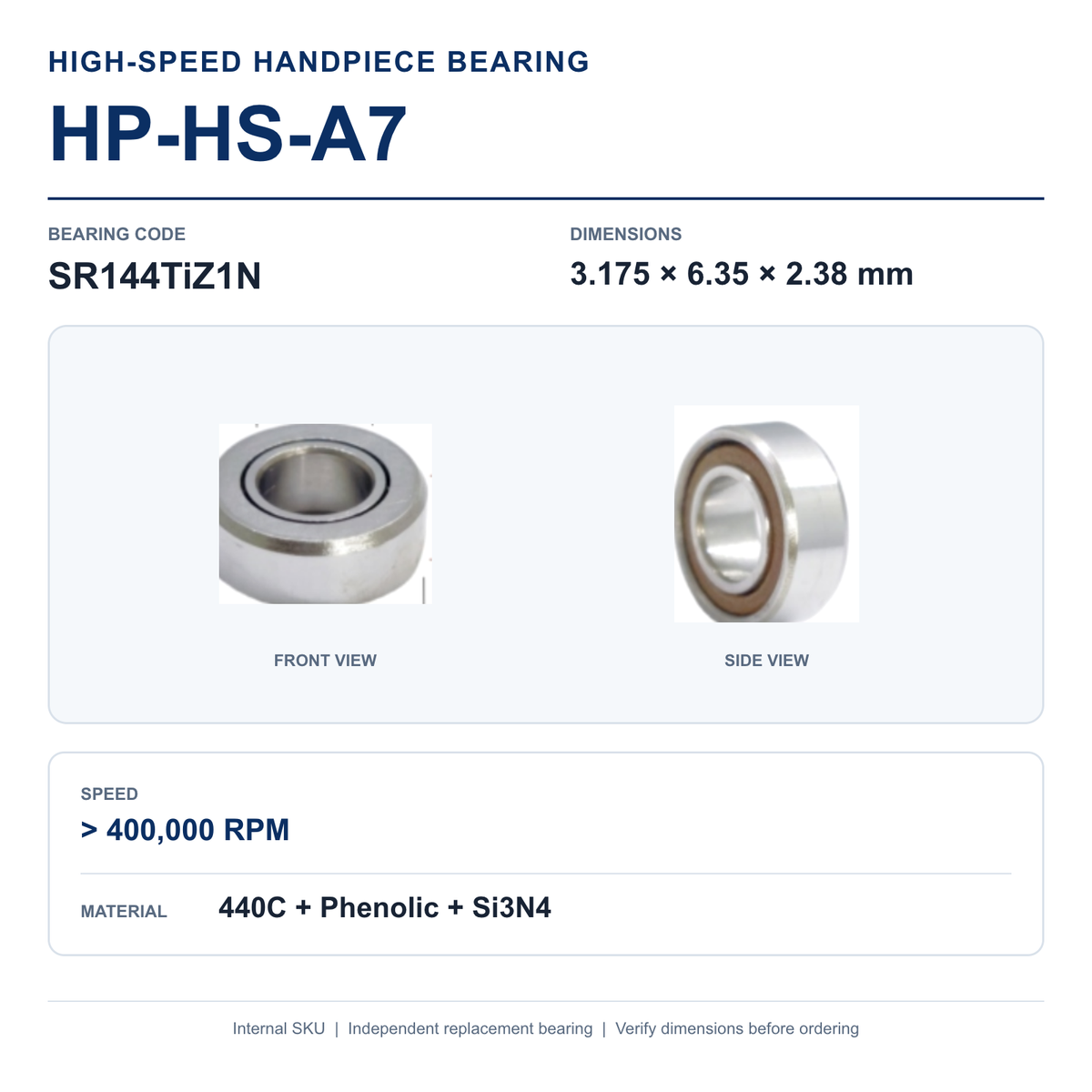 HP-HS-A7 SR144TiZ1N high-speed dental handpiece bearing, 3.175 × 6.35 × 2.38 mm