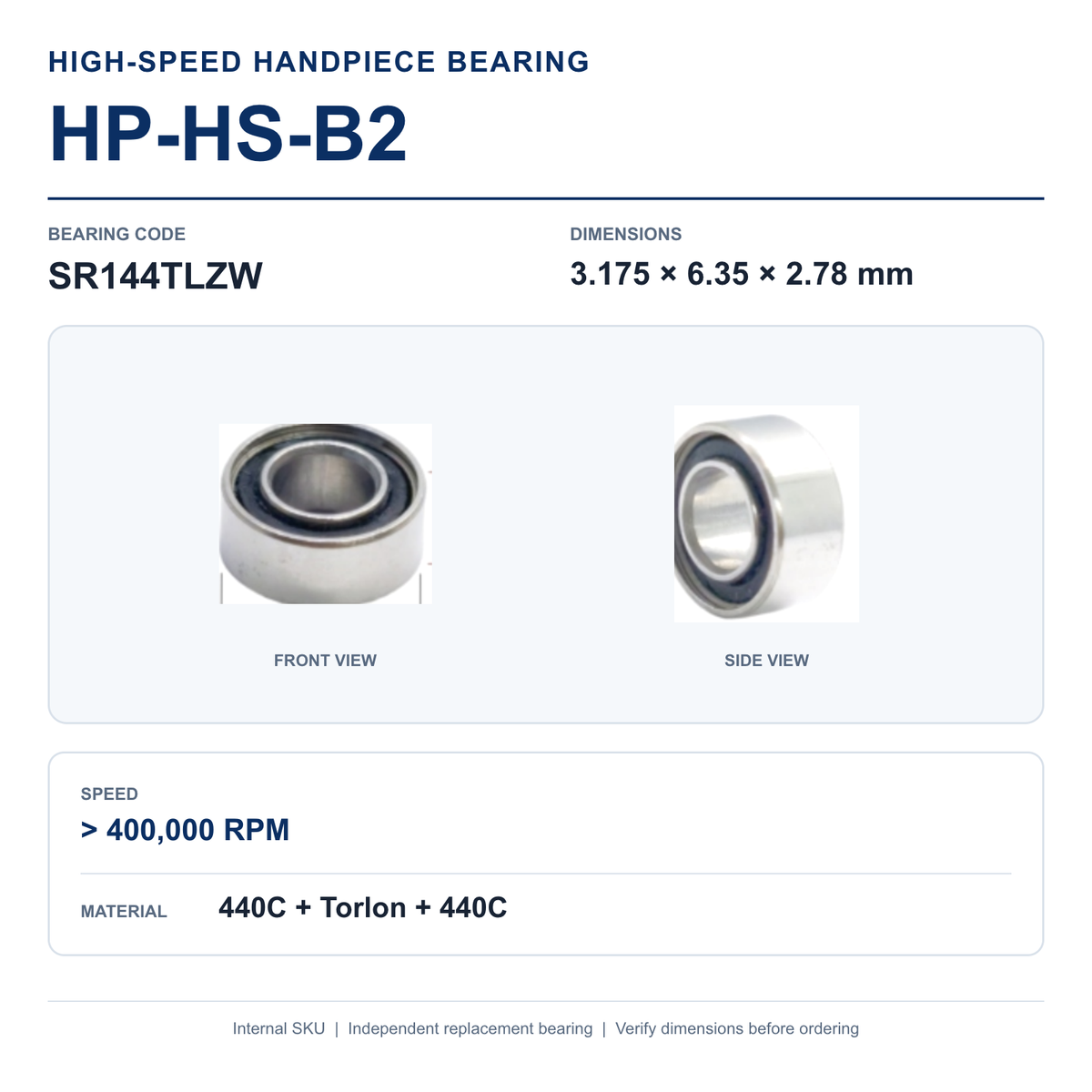 HP-HS-B2 SR144TLZW high-speed dental handpiece bearing, 3.175 × 6.35 × 2.78 mm