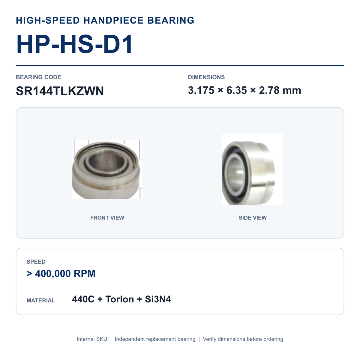 HP-HS-D1 SR144TLKZWN high-speed dental handpiece bearing, 3.175 × 6.35 × 2.78 mm