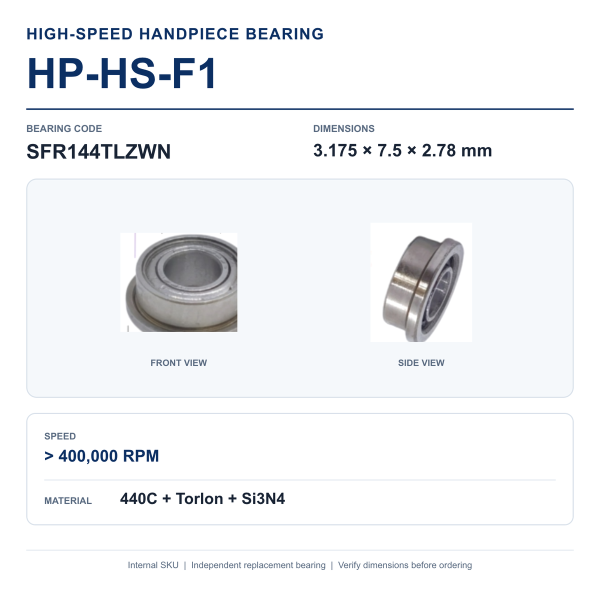 HP-HS-F1 SFR144TLZWN high-speed dental handpiece bearing, 3.175 × 7.5 × 2.78 mm