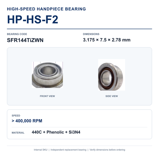 HP-HS-F2 SFR144TiZWN high-speed dental handpiece bearing, 3.175 × 7.5 × 2.78 mm