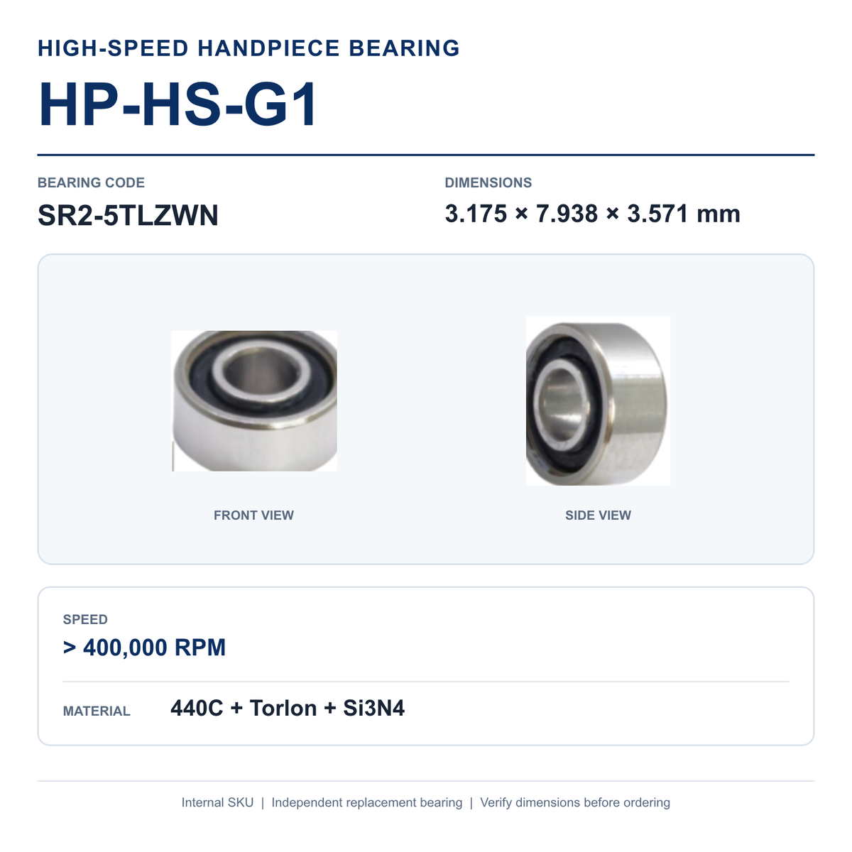 HP-HS-G1 SR2-5TLZWN high-speed dental handpiece bearing, 3.175 × 7.938 × 3.571 mm