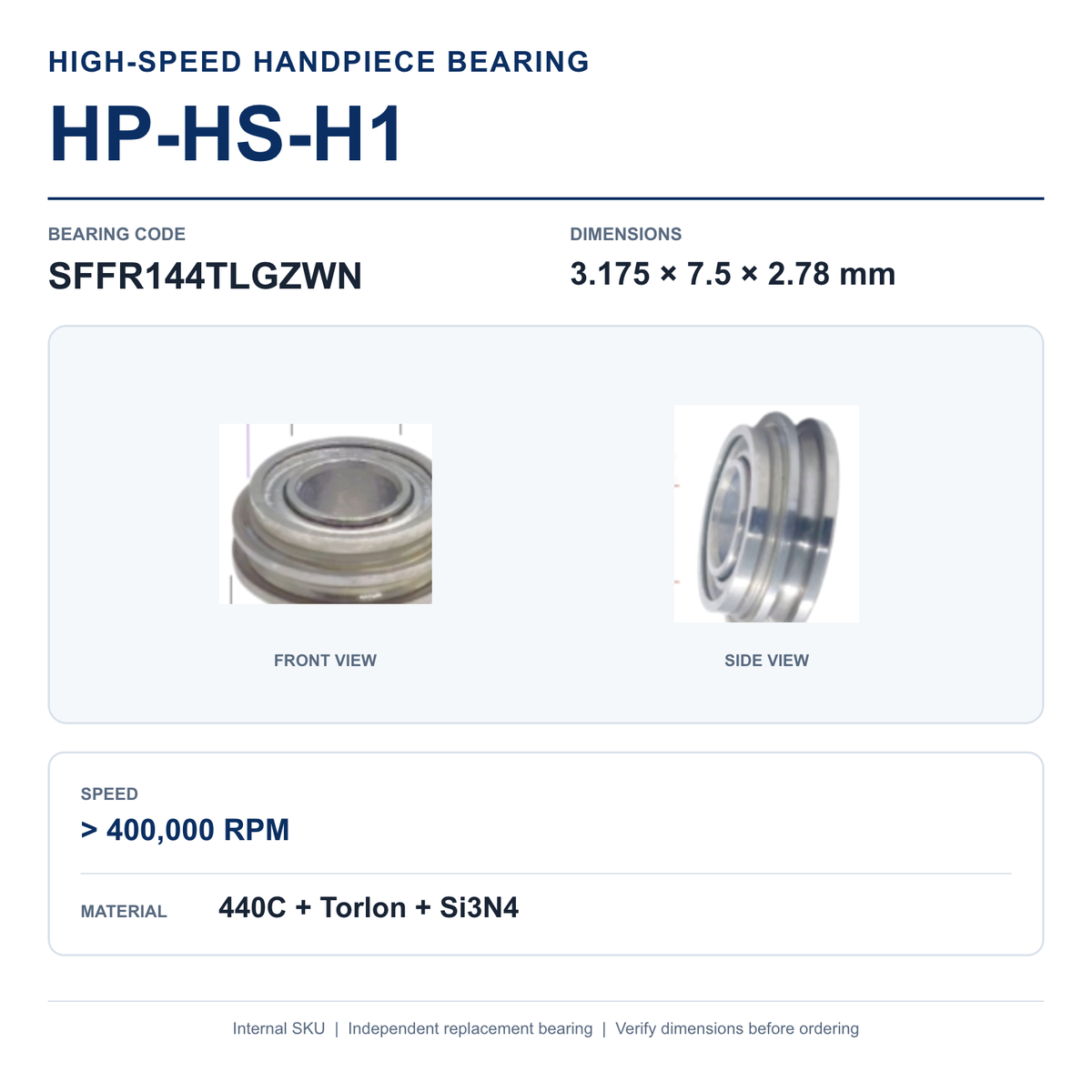 HP-HS-H1 SFFR144TLGZWN high-speed dental handpiece bearing, 3.175 × 7.5 × 2.78 mm