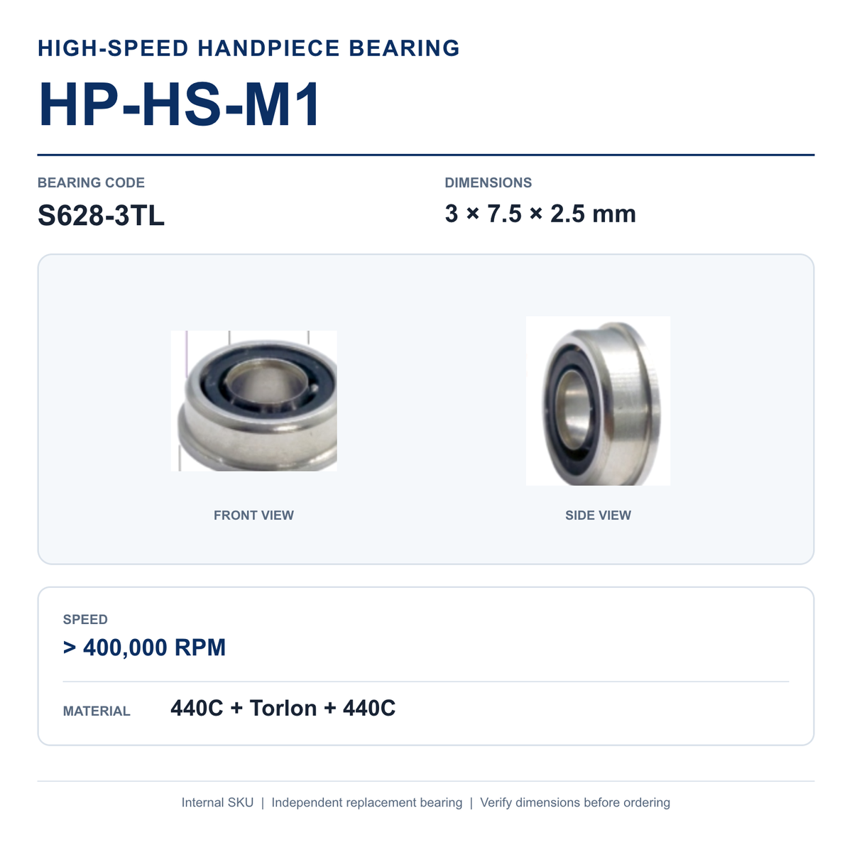 HP-HS-M1 S628-3TL high-speed dental handpiece bearing, 3 × 7.5 × 2.5 mm