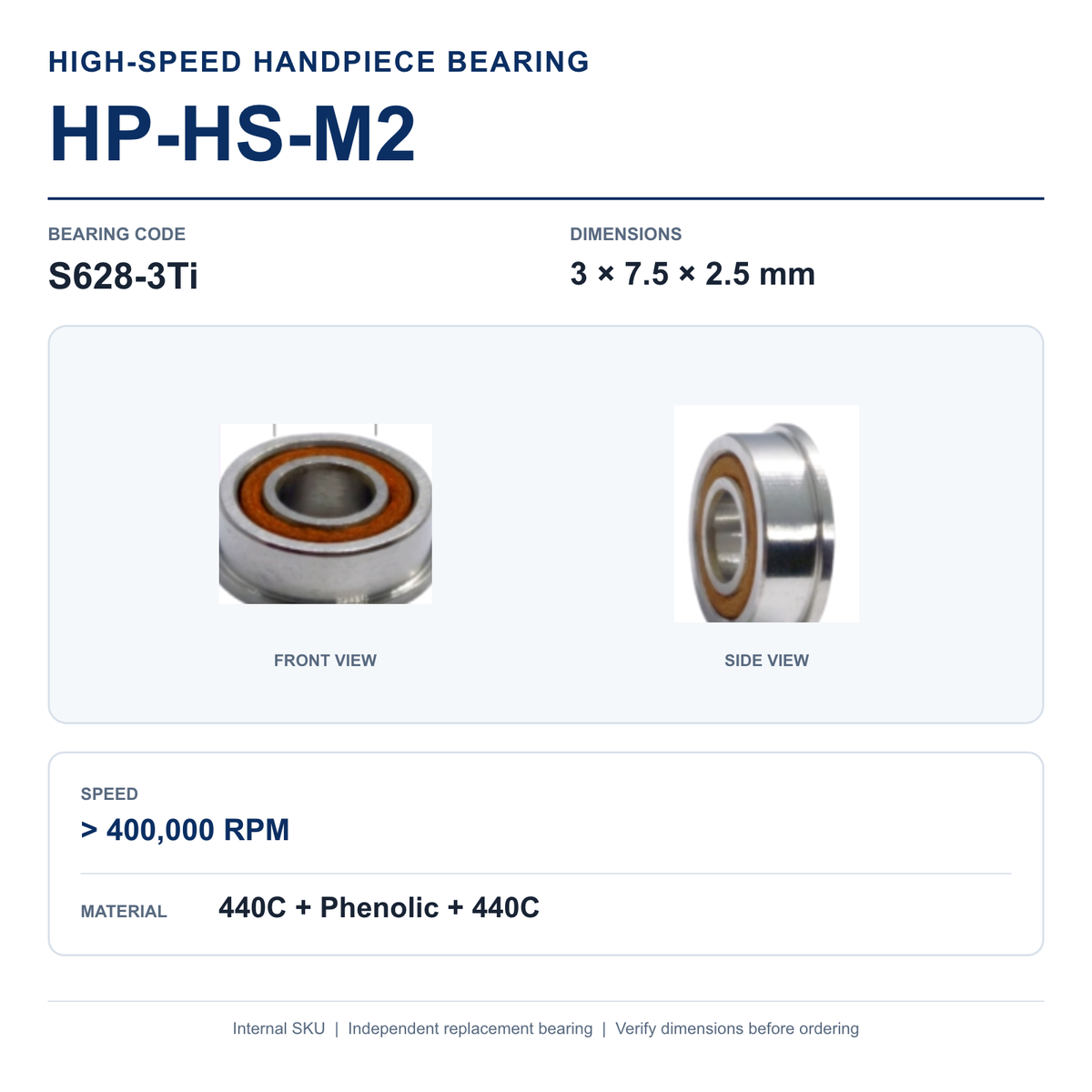 HP-HS-M2 S628-3Ti high-speed dental handpiece bearing, 3 × 7.5 × 2.5 mm