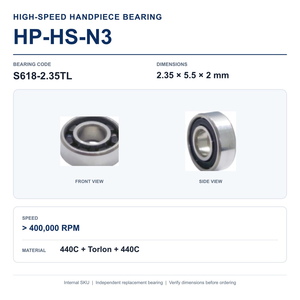 HP-HS-N3 S618-2.35TL high-speed dental handpiece bearing, 2.35 × 5.5 × 2 mm