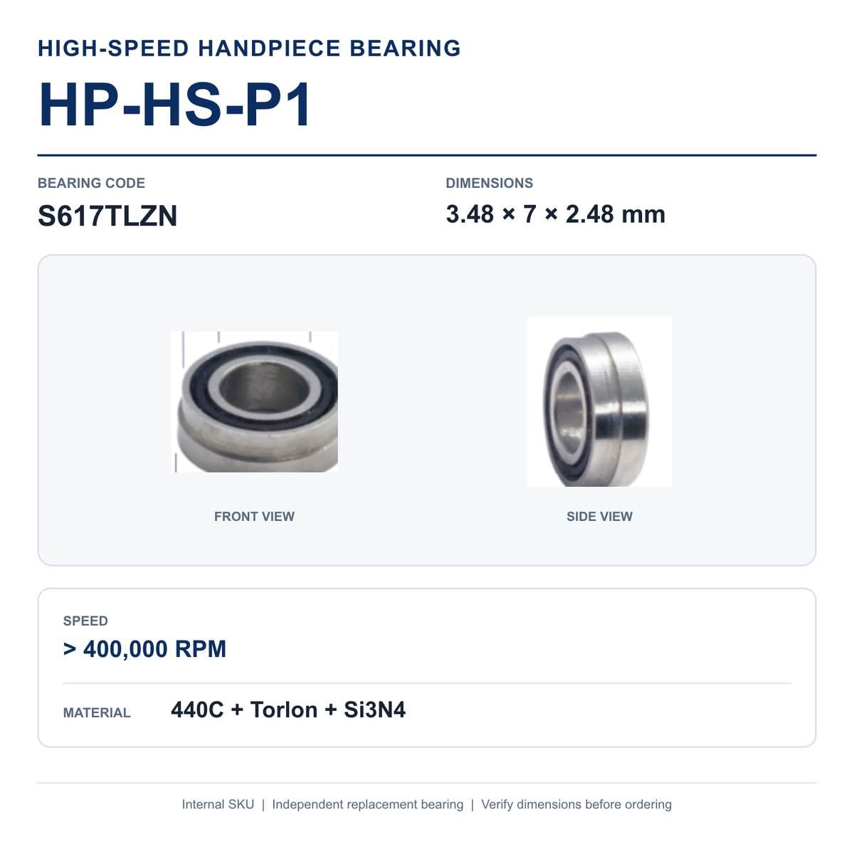 HP-HS-P1 S617TLZN high-speed dental handpiece bearing, 3.48 × 7 × 2.48 mm