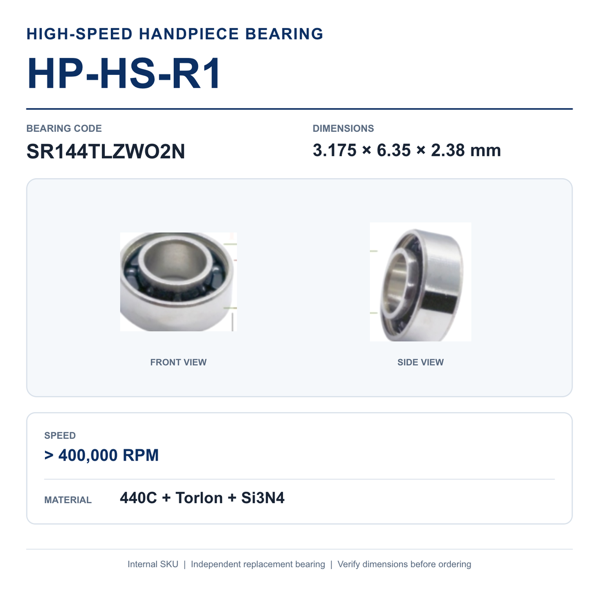 HP-HS-R1 SR144TLZWO2N high-speed dental handpiece bearing, 3.175 × 6.35 × 2.38 mm