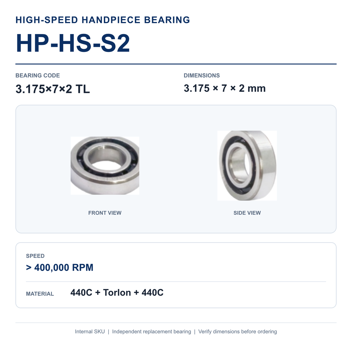 HP-HS-S2 3.175×7×2 TL high-speed dental handpiece bearing, 3.175 × 7 × 2 mm