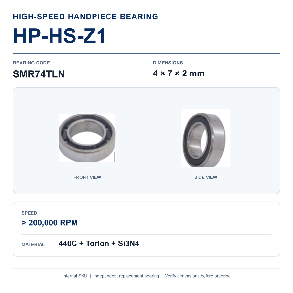 HP-HS-Z1 SMR74TLN high-speed dental handpiece bearing, 4 × 7 × 2 mm