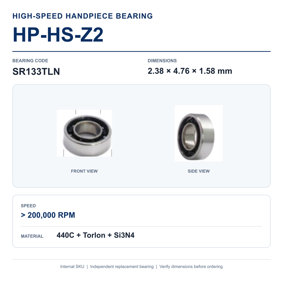 HP-HS-Z2 SR133TLN high-speed dental handpiece bearing, 2.38 × 4.76 × 1.58 mm