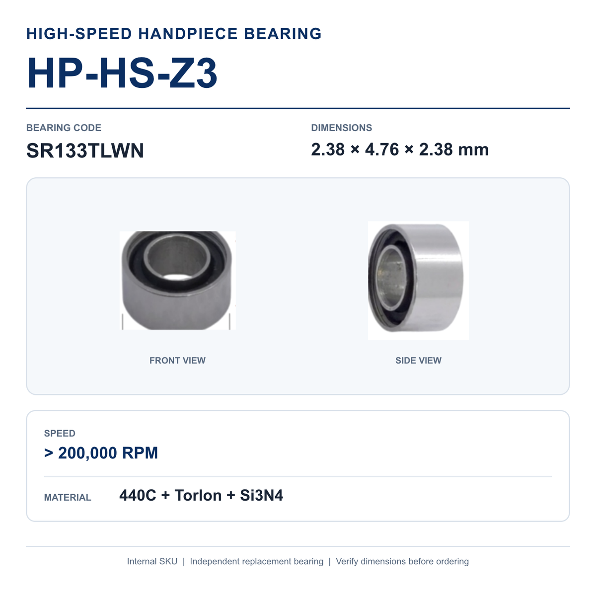 HP-HS-Z3 SR133TLWN high-speed dental handpiece bearing, 2.38 × 4.76 × 2.38 mm